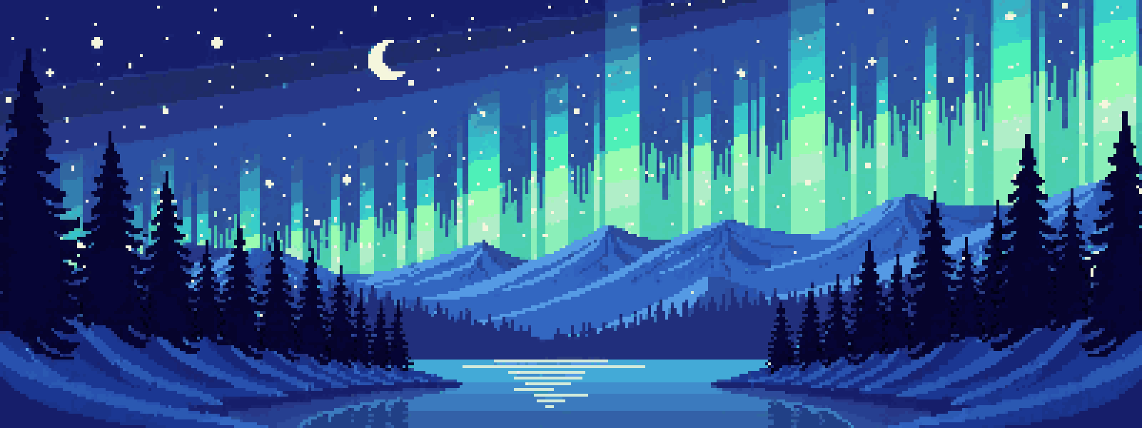 Pixel-art illustration of a aurora scene for the Ironbarrow post: Welcome to the Ironbarrow blog: guides, news and where to chat