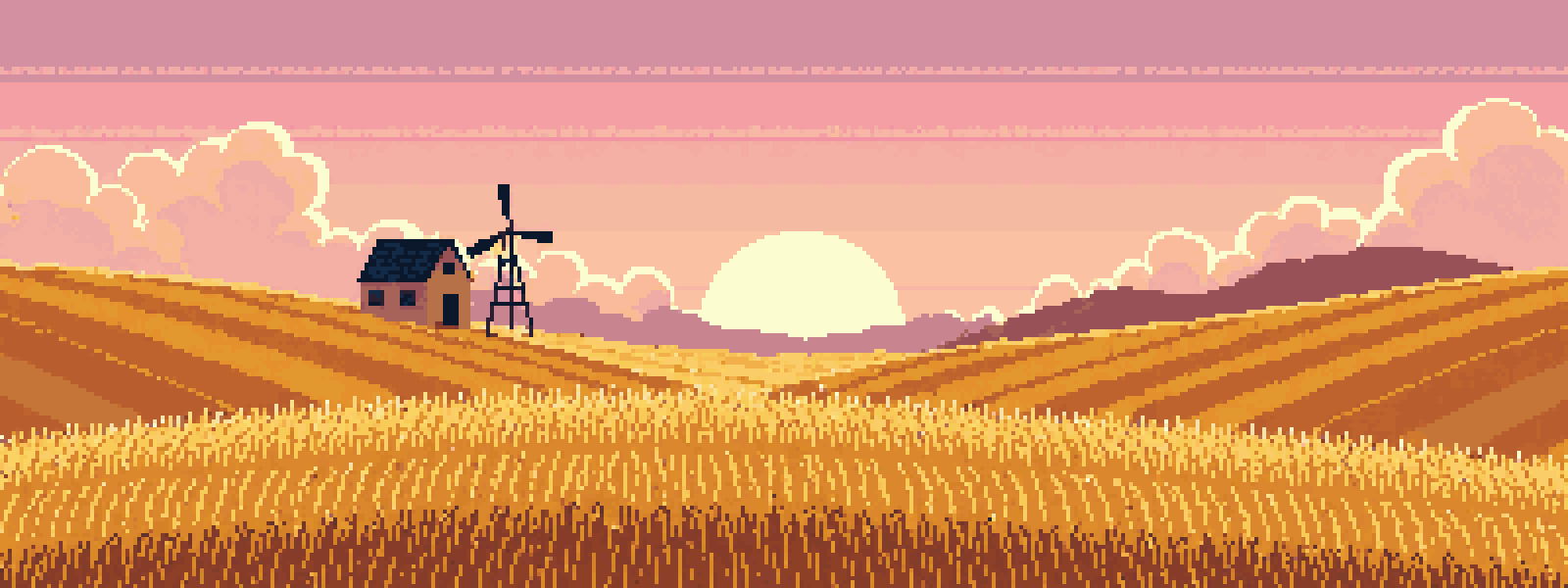 Pixel-art illustration of a dawn fields scene for the Ironbarrow post: Ironbarrow beginner’s guide: how to spend your first day