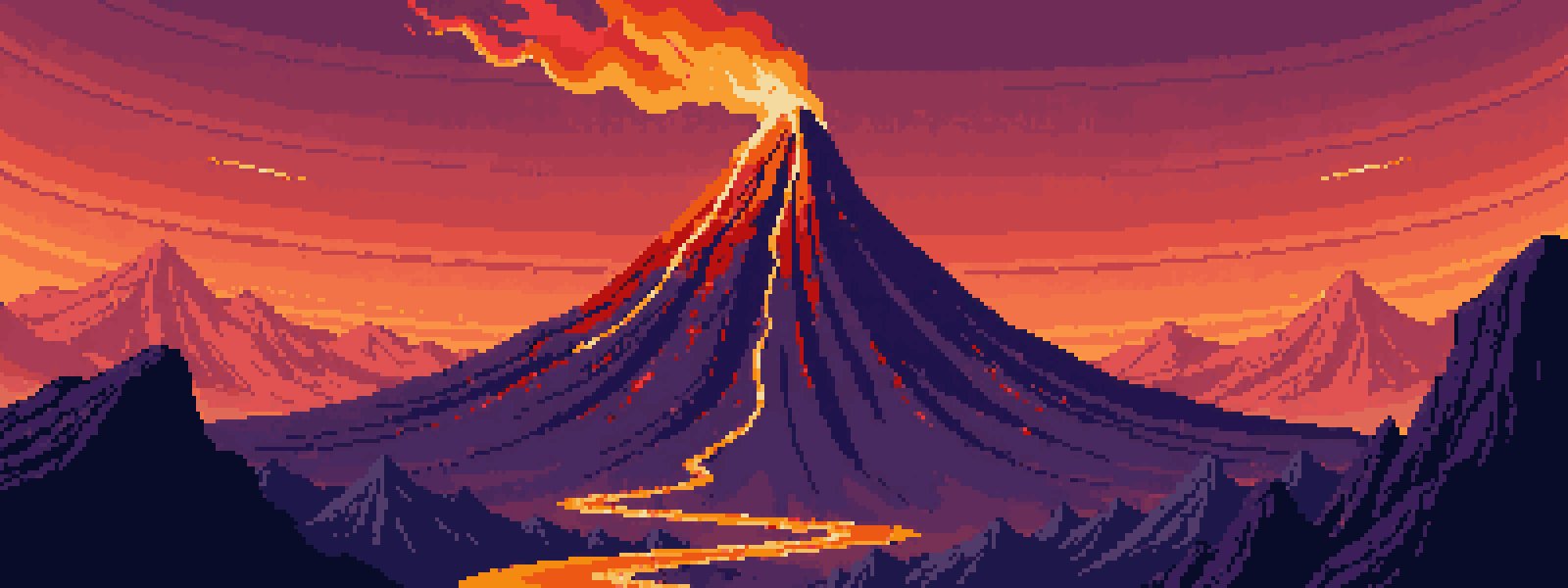 Pixel-art illustration of a dragon peak scene for the Ironbarrow post: Barbarian camps and raids: loot, trophies and keeping your capital safe