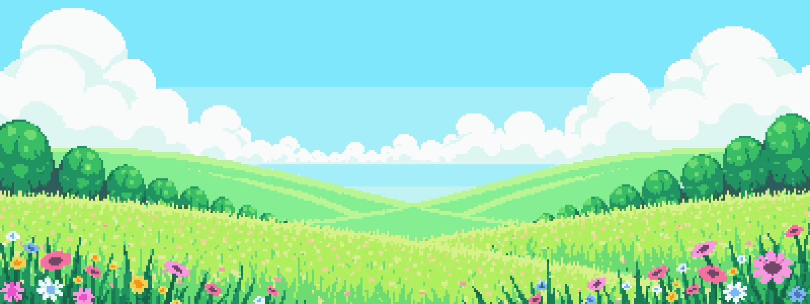 Pixel-art illustration of a meadow scene for the Ironbarrow post: Barrowlands beginner’s guide: your first hour and first day
